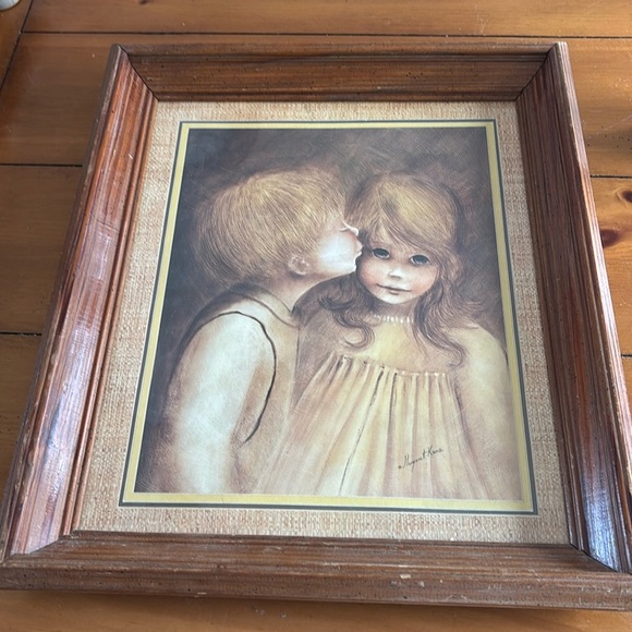 Vintage Margaret Kane A LITTLE KISS Big Eyes Art Print Signed Framed 20 X 17 - Picture 1 of 8